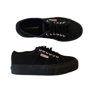 *Rare* Superga All-Black 2790 Platform Plimsoll Canvas Sneakers